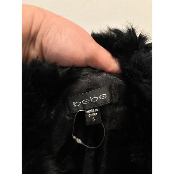 BEBE Jacket Down Fill Genuine Rabbit Fur Collar Leather Trim Womens Small Black - Picture 3 of 5